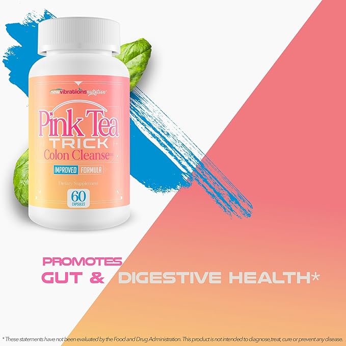 Pink Tea Trick Colon Cleanse - Our Best Gut Bloat Reducing Colon Cleanse Supplement - Slim Gut &amp Flush Out Waste &amp Toxins With This Detox Cleanse Probiotic - Natural Cleanse Detox - Pink Power