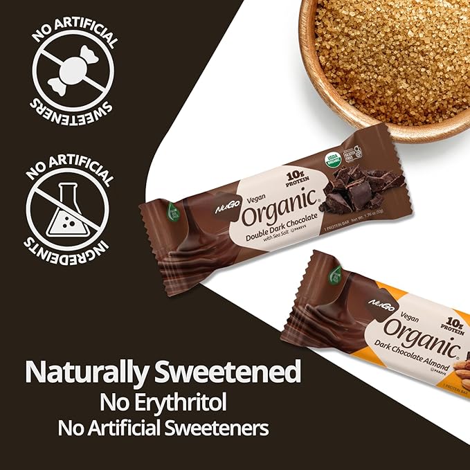 Nugo Organic Dark Chocolate Almond 10g Vegan Protein Gluten Free 24 count