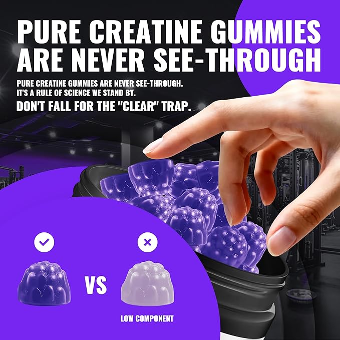 Creatine Monohydrate Gummies – Pre-Workout Energy &amp Muscle Growth Support for Men &amp Women | Grape Electrolyte Gummies (135 Count)