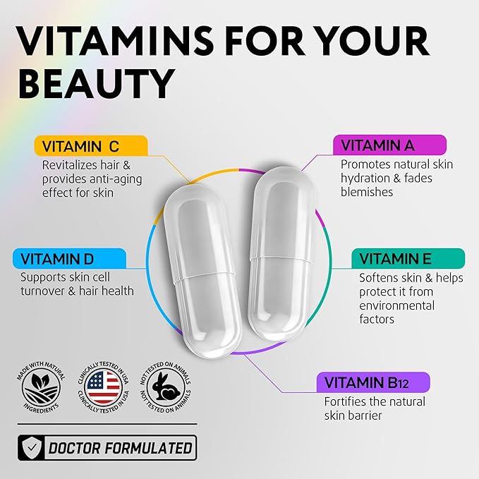 Ultimate Hair Skin &amp Immunity Support Bundle - Biotin for Hair Growth Collagen &amp Keratin for Thinning Hair Vitamin D3 for Strong Bones Teeth and Enhanced Immune Function