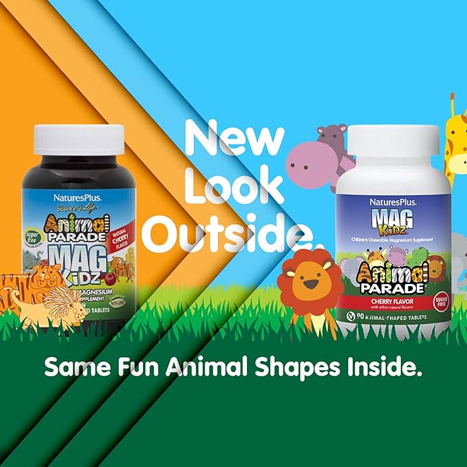 NaturesPlus Animal Parade MagKidz Natural Cherry Flavor - 90 Animal-Shaped Chewable Tablets - Pack of 3 - Bone &amp Muscle Health Support - Non-GMO Vegan Gluten Free Sugar Free - 135 Total Servi
