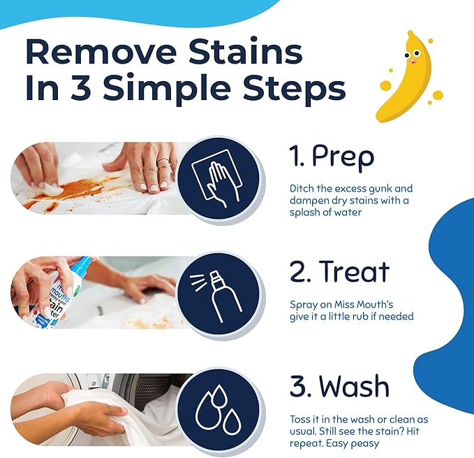 Miss Mouth's Messy Eater Stain Treater Spray - 4oz 3 Pack Stain Remover - Newborn &amp Baby Essentials - No Dry Cleaning Food Grease Coffee Off Laundry Underwear Fabric