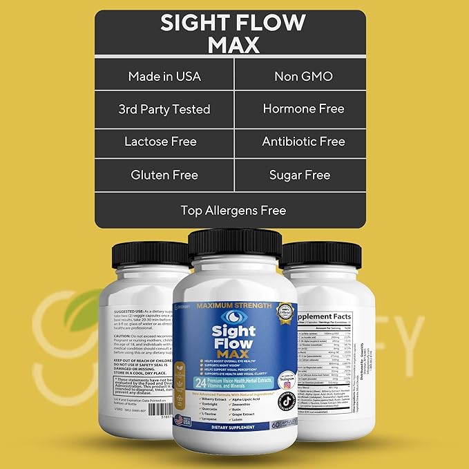Sight Flow Max Eye Health Supplement 24 Premium Vision Herbal Extracts Vitamins and Minerals 60 Capsules (1)