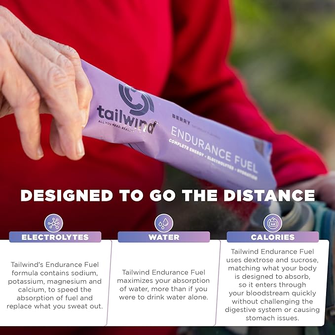 Tailwind Nutrition Endurance Fuel Carbohydrate &amp Electrolyte Sports Drink Mix Powder Gluten-Free Vegan Berry 30 Servings