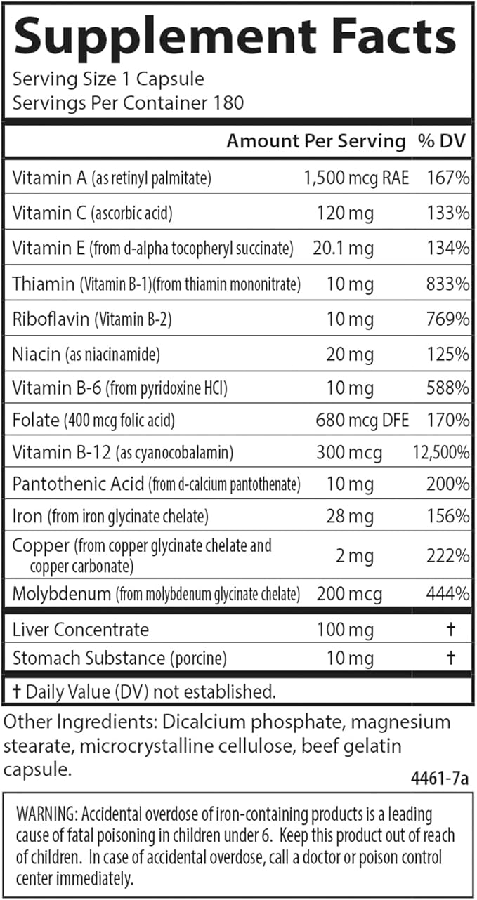 Carlson - Blood Nutrients 28 mg Iron Blood Development Iron Absorption &amp Optimal Wellness 180 Capsules