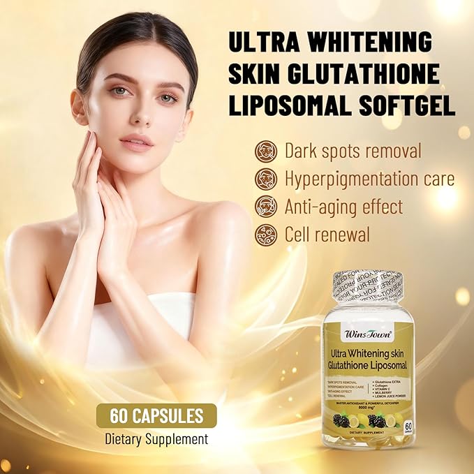 Ultra Whitening Skin Glutathione Liposomal Softgel 8000mg Supplement for Dark Spots Remover Cell Renewal Anti-Aging 60 Capsules