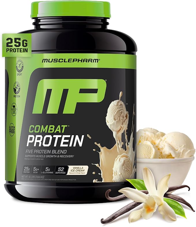 MusclePharm Combat Protein Powder Vanilla Flavor &amp Creatine Monohydrate Powder for Pre Workout Muscle Builder &amp Post Workout Muscle Recovery