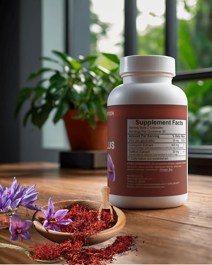Mood &amp Mind Support with Saffron Curcumin &amp Zinc 60 Vegan Capsules Herbal Supplement for Emotional Balance and Mental Clarity