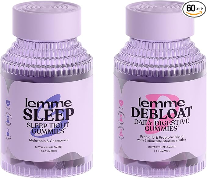 Lemme Sleep &amp Debloat Bundle - Sleep Gummies a Drug-Free Nighttime Aid &amp Debloat Gummies for Digestive &amp Gut Health Probiotics &amp Prebiotics - Gluten Free Gelatin Free Non-GMO - 60