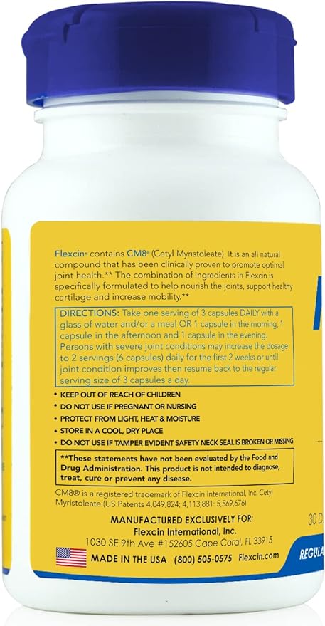 Flexcin Joint Health &amp Mobility Formula with CM8 (Cetyl Myristoleate) - Joint Supplements for Men and Women with Glucosamine MSM Collagen Type II - 3 Pack (270 Capsules)