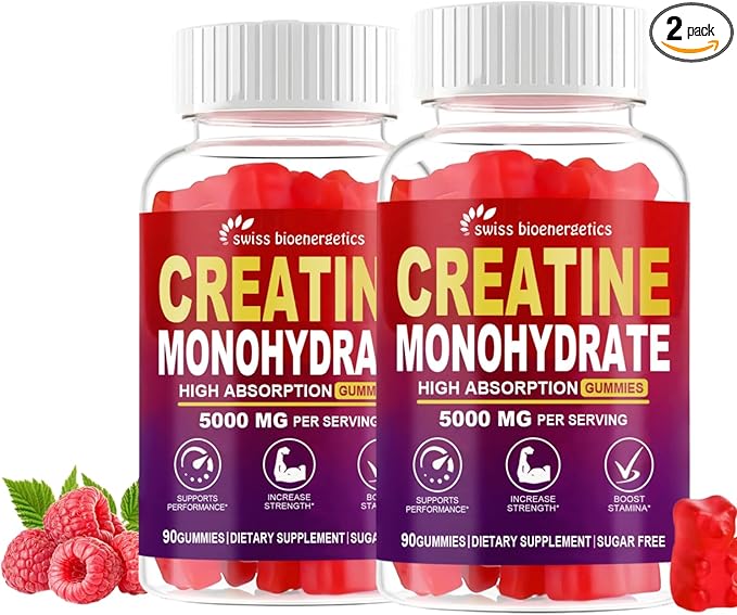 Creatine Monohydrate Gummies Infused with 5g Creatine for Men and Women Chewable Creatine Monohydrate for Muscle Strength Muscle Builder Energy Boost Pre-Workout Supplement- 180 Raspberry Gummies