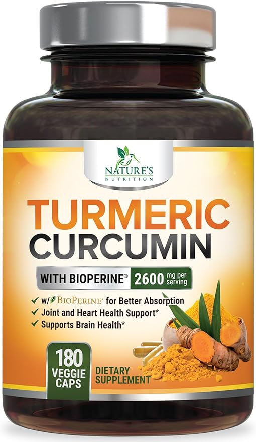 Turmeric Curcumin Supplement - 2400mg Organic Turmeric Per Serving - 95% Curcuminoids &amp BioPerine Black Pepper Extract for Best Absorption - Natural Vegan Joint Support Bottled in USA - 180 Capsu
