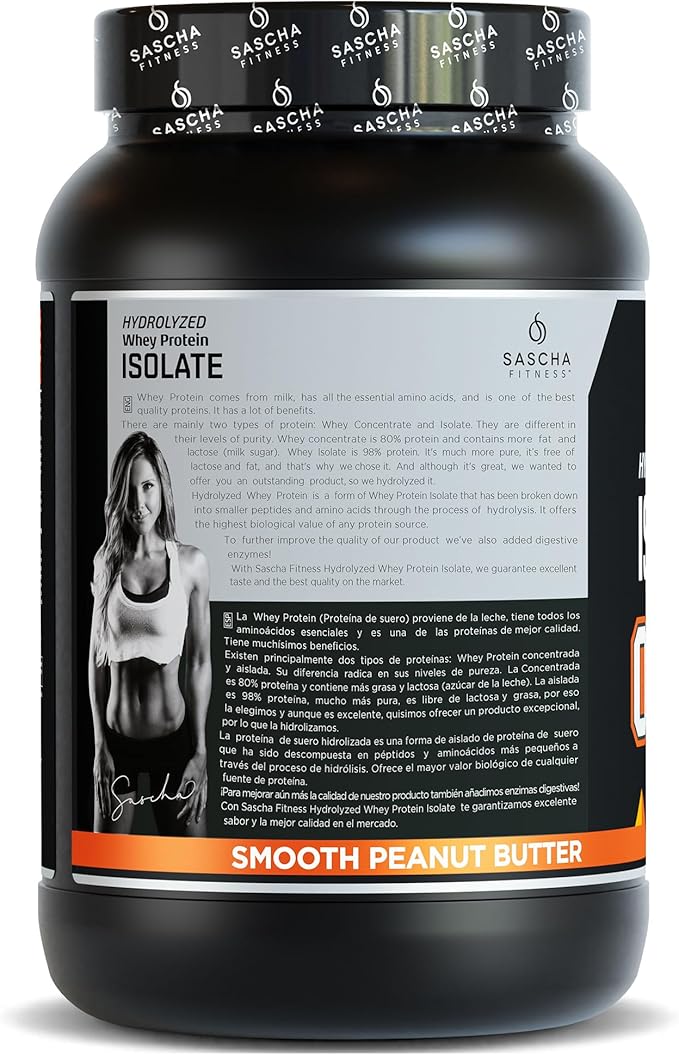 SASCHA FITNESS Hydrolyzed Whey Protein Isolate100% Grass-Fed (2.3 Pounds Peanut Butter)