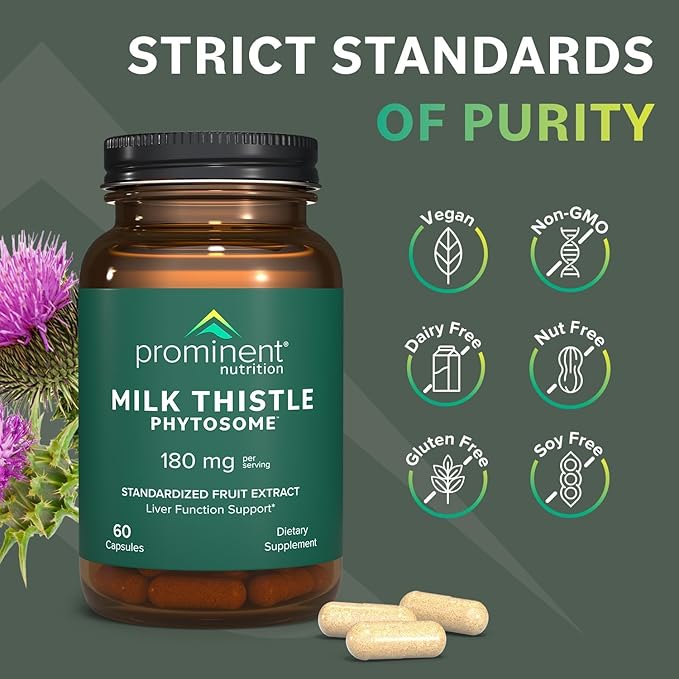 Prominent Nutrition Milk Thistle Phytosome Clinically Researched Siliphos Milk Thistle Extract for Liver Function Detox and Cleanse Support Standardized to 29% Sylibin 180 mg - 2 Pack