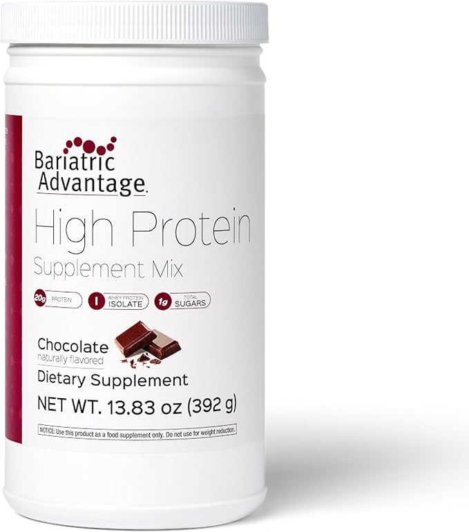 Bariatric Advantage High Protein Supplement Mix 20 Grams Whey Protein Isolate Low Sugar with 100 Calories Per Serving - Chocolate 14 Servings