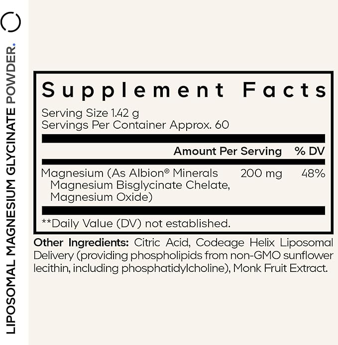 Codeage Magnesium Glycinate Powder Supplement 2-Month Supply Bisglycinate Magnesium Chelate Unflavored Liposomal Delivery Chelated Magnesium Powder Mineral Non-GMO Vegan 3 oz