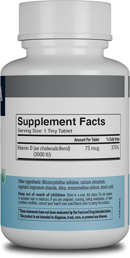 FREEDA Vitamin D3 3000 IU – High-Potency Vitamin D for Bone Strength &amp Immune Support – Easy-to-Swallow Tablets – 250 Tiny Tablets