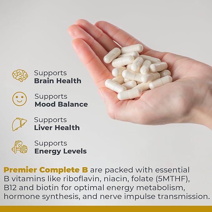 Premier Research Labs Complete B - Vitamin B Complex Supplement for Optimal Health | Vitamin B Supplement with Biotin | 9 Active B Vitamins | for Liver Energy &amp Brain Support - 60 Capsules