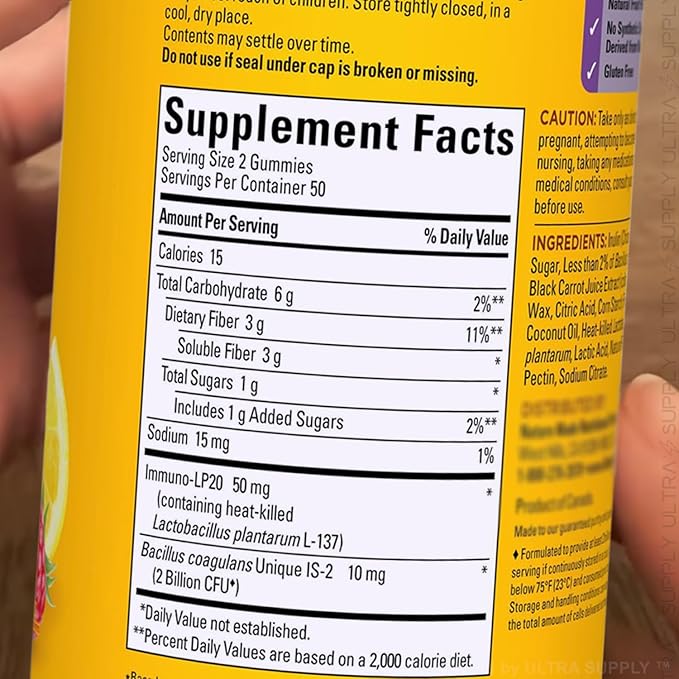 Nature_Mades Triple Action_Biotics Gummies (100 Count) | Pre + Pro + Postbiotic Blend with Fiber &amp Probiotics Lemon Raspberry Flavor