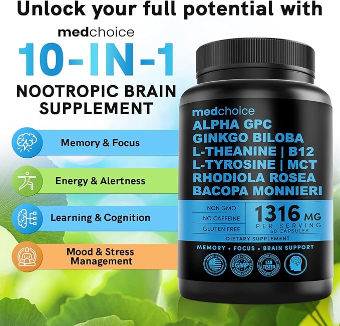 MEDCHOICE Sleep Melatonin (90ct) Turmeric &amp Ginger (240ct) and Nootropic Brain (120ct) Supplement Bundle - Wellness Trio for Brain Sleep &amp Immune Support - Vegan Non-GMO Gluten-Free