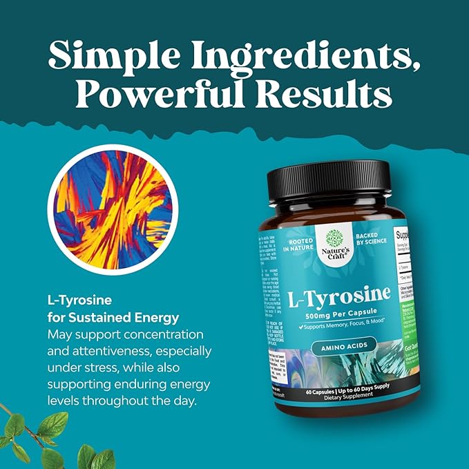 Bundle of High Absorption Magnesium Glycinate Capsules for Calming Sleep Plus Muscle Bone &amp Nerve Support and Free Form L Tyrosine 500mg Capsules for Mental Energy and Focus Support