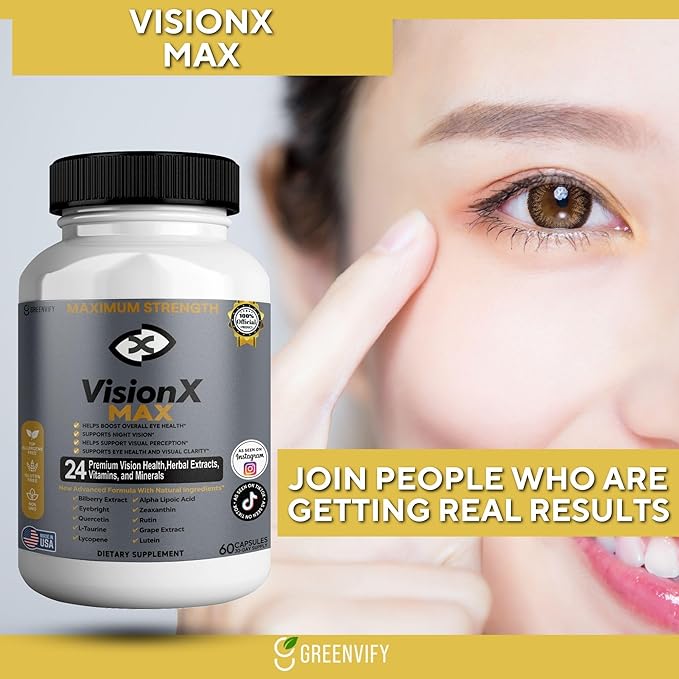 VisionX Maximum Strength Eye Health Supplement 24 Premium Vision Herbal Extracts Vitamins Minerals 60 Capsules 30-Day Supply (3)