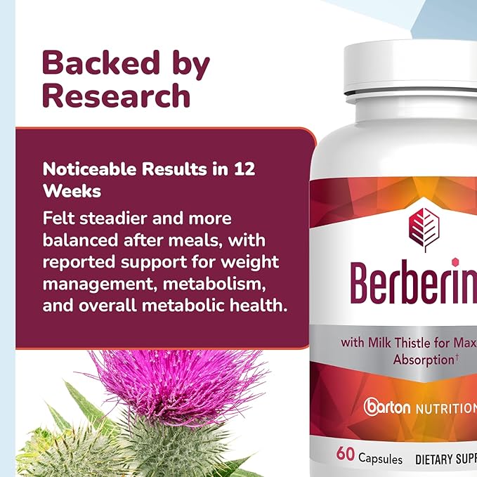 Berberine Supplement 800mg w/ Milk Thistle Berberina Capsules Supports Heart Health Weight Management Cholesterol &amp Blood Sugar Levels in a Normal Range - Non-GMO-60 count 30 Servings