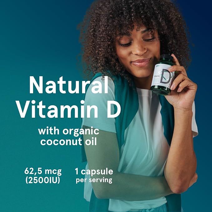 Puori Vitamin D3 Softgels 2500 IU (62.5 mcg) - Fast Absorbing Vitamin D3 Supplements for Immune System Support Bone Health &amp Density and Healthy Muscle Functions - Non-GMO &amp Gluten-Free - 12