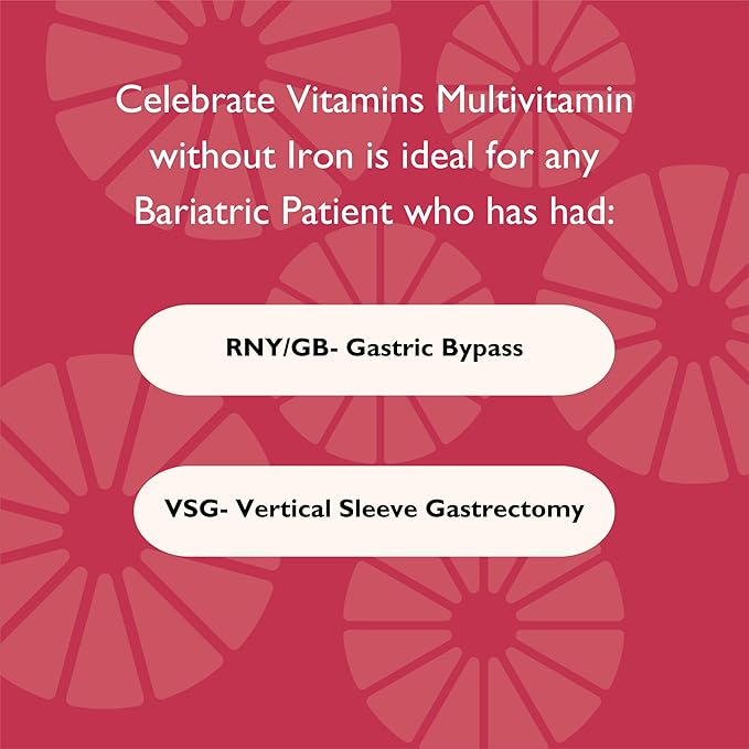 Celebrate Vitamins Bariatric Multivitamin Iron Free - Post Gastric Bypass &amp Sleeve Gastrectomy Supplement for Men &amp Women - Essential Minerals &amp Vitamins A B D &amp E (270 Capsules)