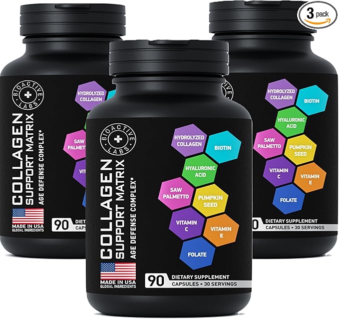 Age Defense Beauty Collagen Matrix - 2000mg Multi Collagen Biotin Keratin Hyaluronic Acid Saw Palmetto Supplement Complex - DHT Blocker for Men &amp Women for Hair Growth - 3-PACK 270 Gluten-Free C