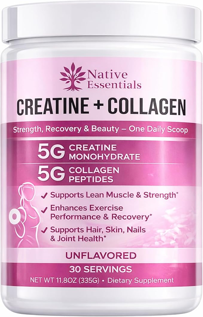 Creatine for Women + Collagen Peptides 5g Each - Muscle Beauty Performance