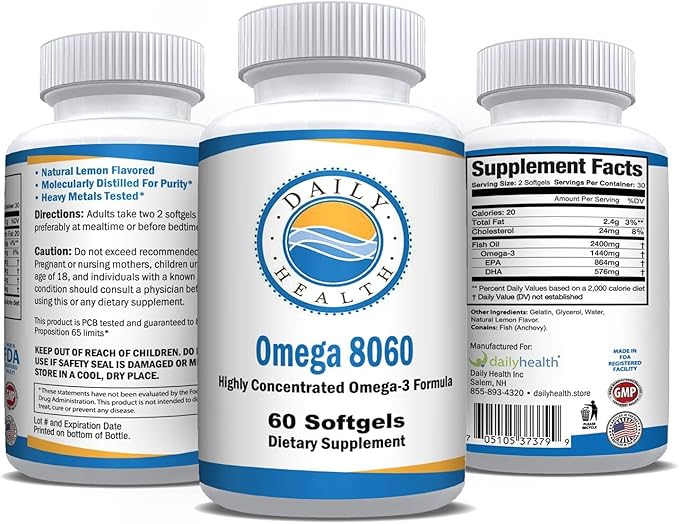 Omega 8060 2400mg Omega 3 Fish Oil Joint Health Supplement 60 softgel - 2 Month Supply - 2pk