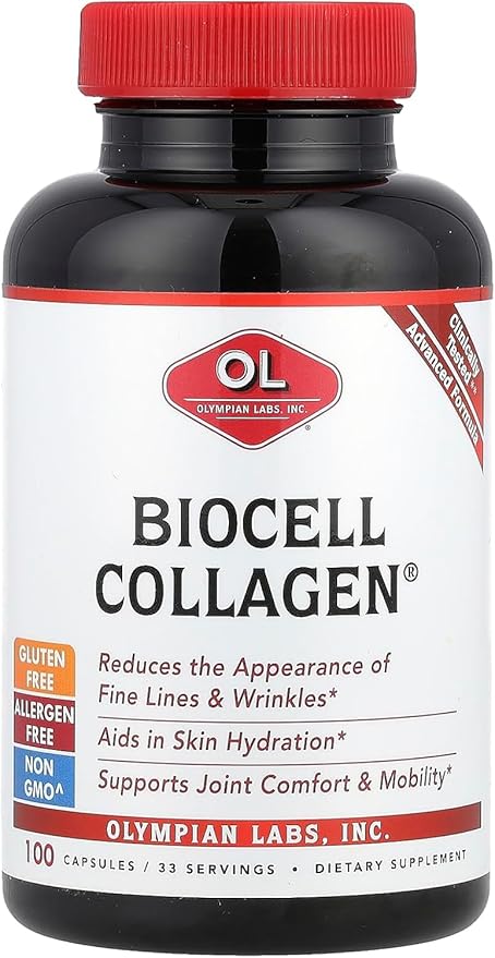 Olympian Labs Biocell Collagen II 1500mg Supplement Capsules Non-GMO Gluten-Free Allergan-Free - Supports Skin &amp Joint Health and Cartilage Producing Cells - 100 Capsules (33 Day Supply)