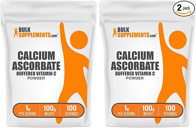 BulkSupplements.com Calcium Ascorbate Powder - Buffered Vitamin C Calcium Supplement Powder Vitamin C Supplement - Gluten Free 1000mg per Serving 100 Servings 100g (3.5 oz) (Pack of 2)