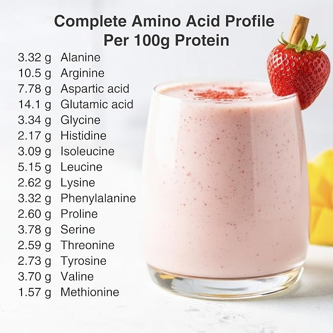 Organic Plant Based Protein Powder - 100% Hemp Protein Vegan Shake Mix - Lactose Dairy &amp Gluten Free Clean Natural Strawberry (20 Servings)