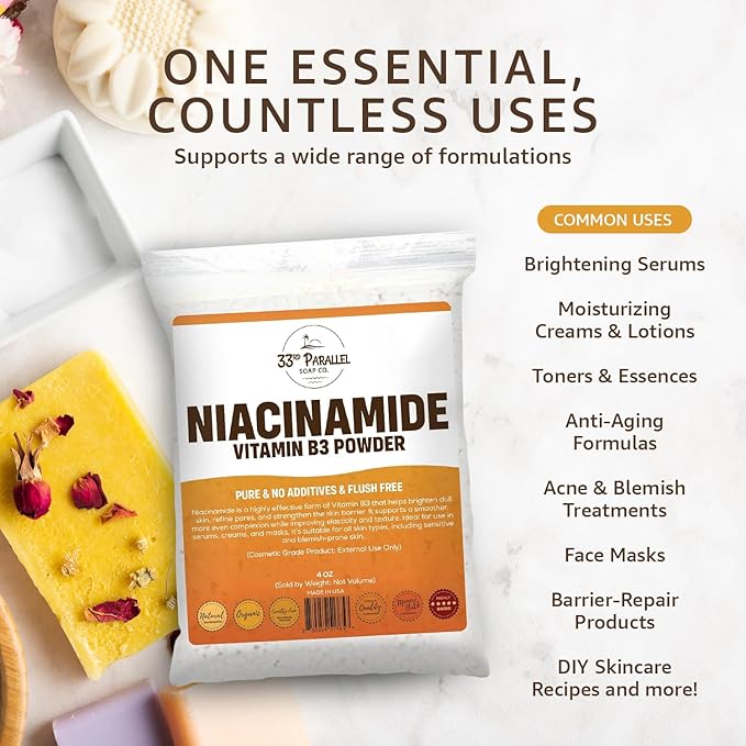 Niacinamide Powder Vitamin B3 (1 Lbs / 16oz) Brightens Skin Reduces Dark Spots Boosts Collagen &amp Hydration for Serums Creams Toners &amp DIY Skincare | 1 Pound
