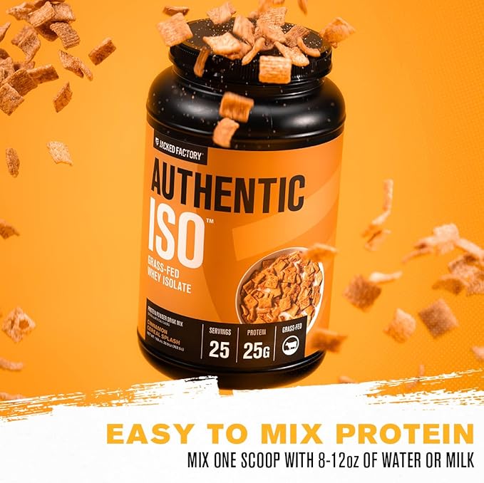 Jacked Factory Authentic ISO Grass Fed Whey Protein Isolate Powder - Low Carb Non-GMO Muscle Building Protein w/No Fillers Post Workout Recovery Cinnamon Cereal Splash - 25 Servings
