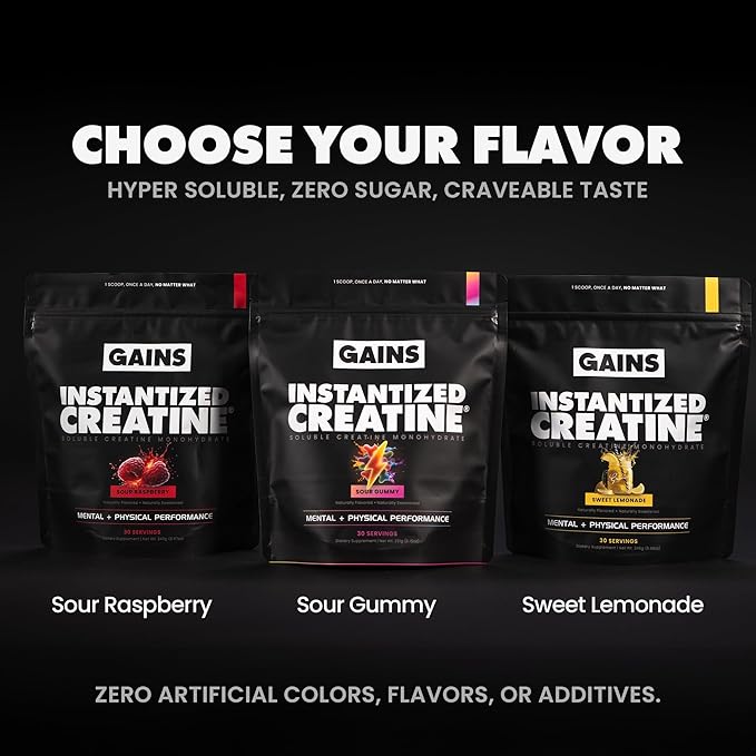 Gains in Bulk Instantized Creatine Monohydrate for Women and Men Soluble Pre Workout Powder Supports Muscle Building Strength and Performance Bodybuilding Supplements Sour Gummy 30 Servings