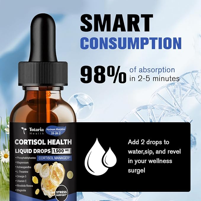 Totaria cortisol Supplement Liquid Drops Hormone Balance for Women Men with Magnesium ComplexAshwagandhaRhodiola RoseaL TheaninePhosphatidylserine Supplements Mood Focus Sleep Support 2 FL.OZ