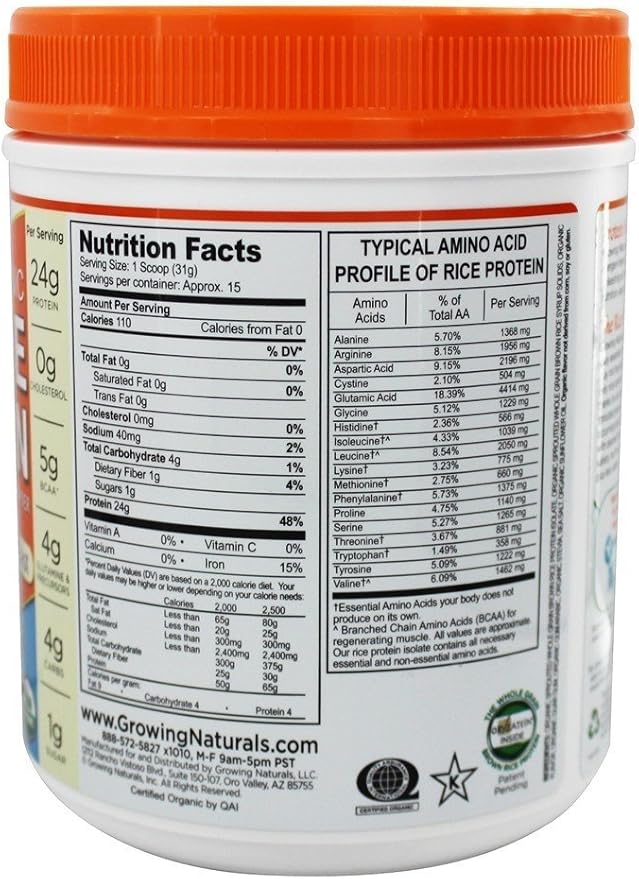 Growing Naturals Prtn Rice Pwdr Vnla Org