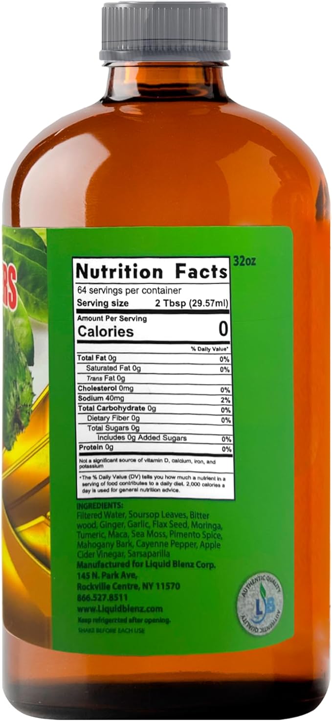 Pure Soursop Bitters with Moringa &amp Turmeric | Herbal Detox &amp Natural Energy Support | 32 fl oz