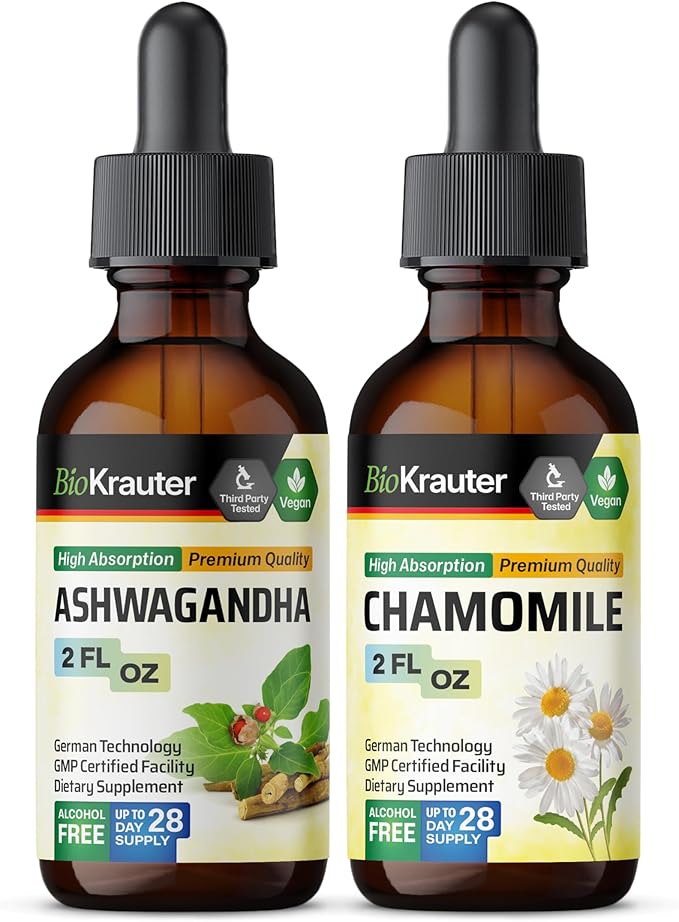 BIO KRAUTER Ashwagandha Tincture 2 Fl. Oz. &amp Chamomile Tincture 2 Fl. Oz.