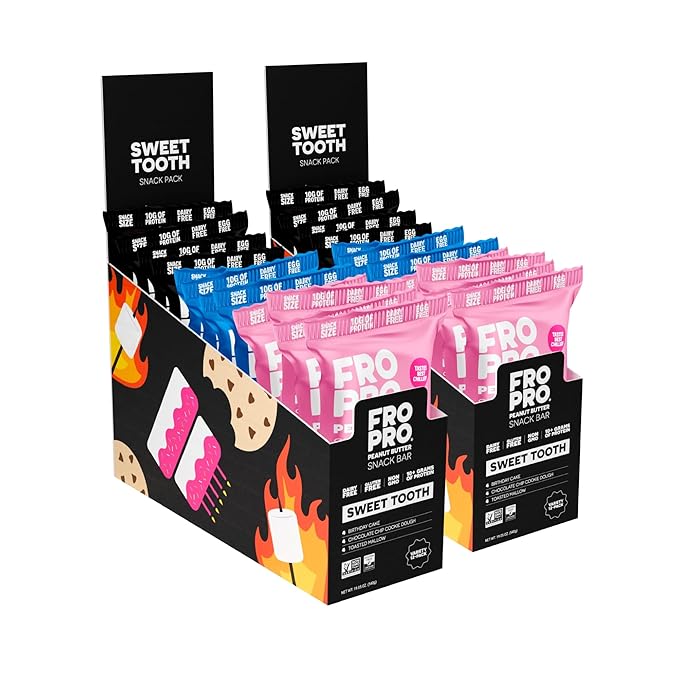 FROPRO Plant Protein Snack Bars - Plant Based Protein Bars All-Natural Gluten Dairy &amp Soy Free High Protein Bars with Low Calories | Sweet Tooth Sampler 24 Pack