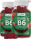YUM-V'S Vitamin B6 Gummies - High Potency Vitamin B6 100mg - Strawberry Flavor B6 Vitamins Gummies - Nerve &amp Immune Function Non GMO Kosher 60 Count - 2 Pack
