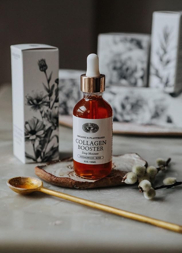 Anima Mundi Collagen Booster Face Oil Hydrating Organic Plant-Based Collagen Oil Rose Petals - Restore &amp Regenerate Collagen Receptors for Glowing Skin Complexion (1 Fl Oz)