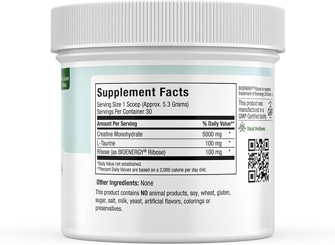 Maxi Health Creatine Monohydrate Powder – Pure Creatine Powder with L-Taurine &amp Ribose for Energy Strength &amp Muscle Gain – Vegan &amp Kosher – 30 Servings