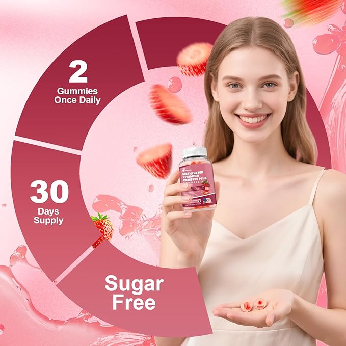 Ultra Methylated Vitamin B Complex Sugar Free Gummies - All B Vitamins + Vitamin C D3 K2 Ashwagandha Magnesium Omega 3 CoQ10 for Women Men - Methyl Vitamin B12 Methylfolate B1 B2 B3 B5 B6 B7 B9