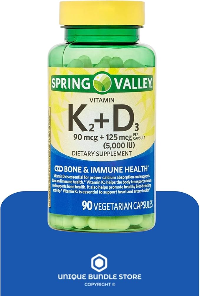 Unique Bundle Store Vitamin D3 K2 5000 IU – 90 Vegetarian Capsules High Potency D3 with K2 Supplement Vitamina D3 con K2 Formula for Bone and Immune Support (Pack of 1)