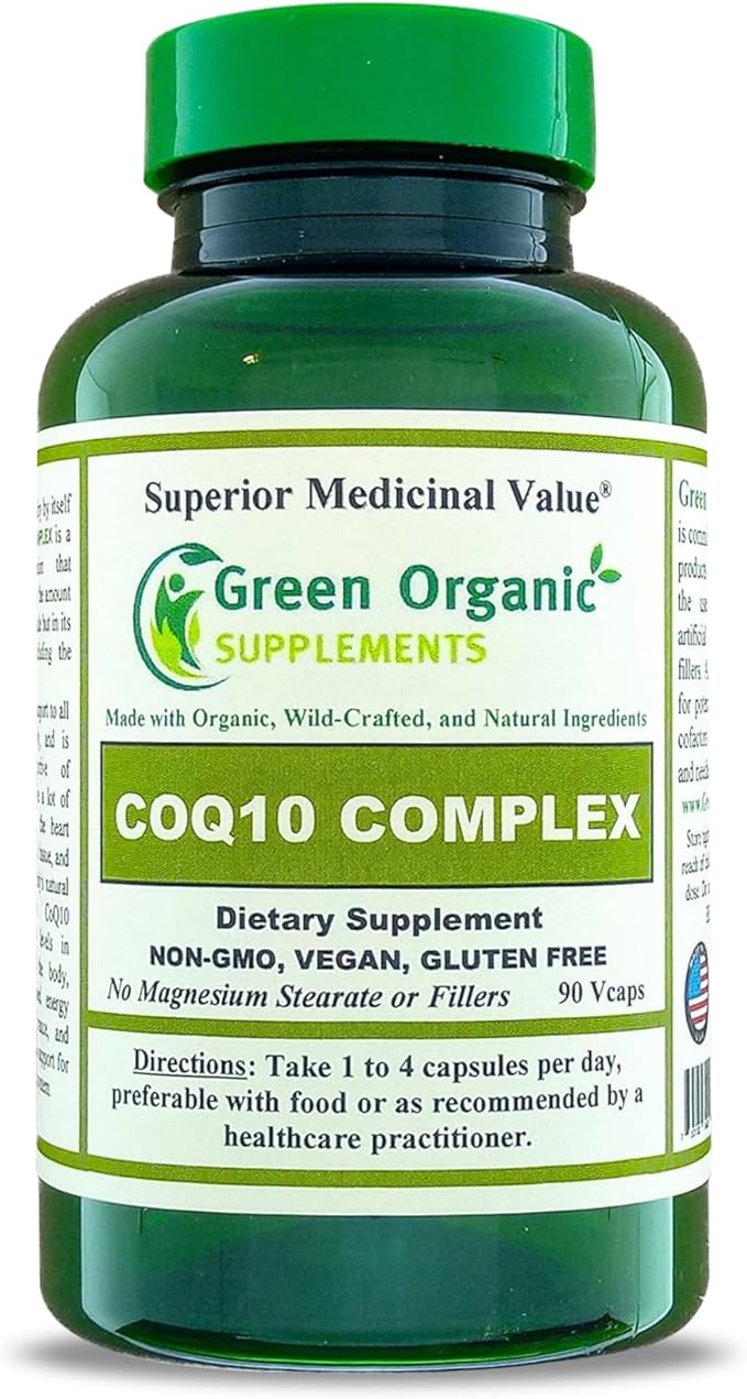 Green Organic Supplements Coq 10 Complex Ubiquinone 90 VCaps High Absorbable Non-GMO Gluten-Free (Single)