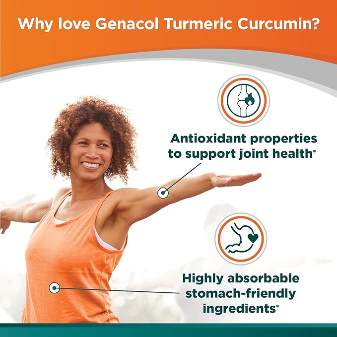 Genacol Turmeric Curcumin Ultra-Hydrolyzed Collagen Peptides Supplement with Black Pepper Extract (BioPerine) Soothe Your Joints Enhanced Absorption 90 Capsules (30-Day Supply)